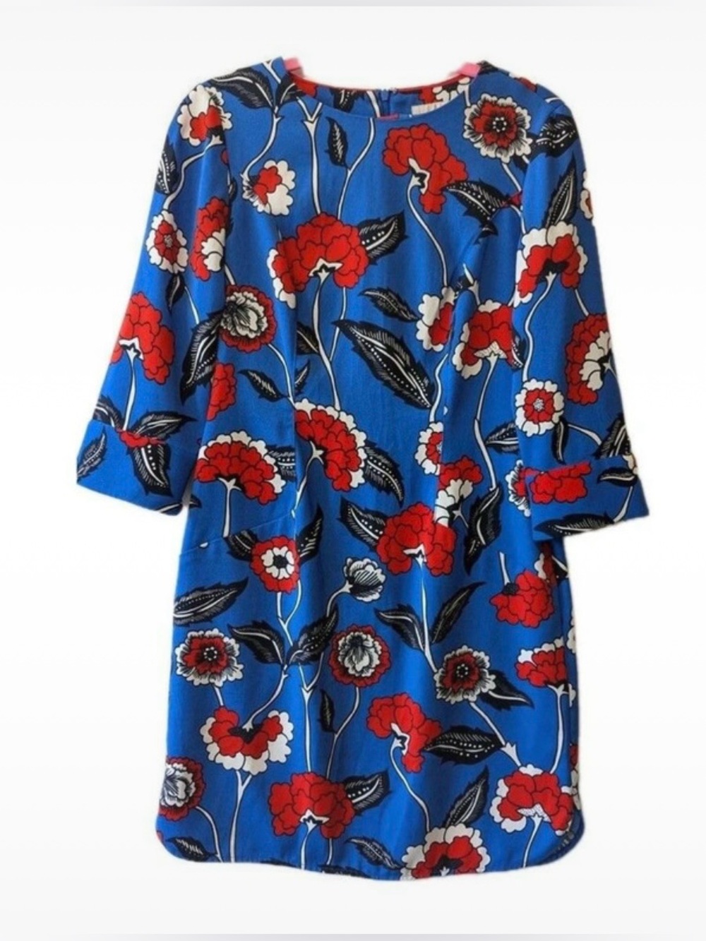 Boden Isabelle shift dress Royal Blue Floral Mini Dress with Red & White Blooms
